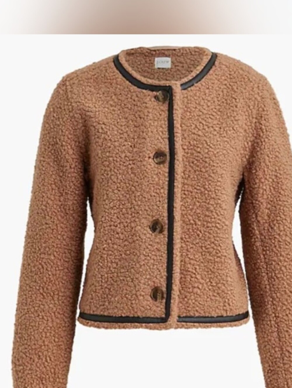 J. Crew Cropped Sherpa Teddy Lady Jacket Collarless Neutral Faux Fur
